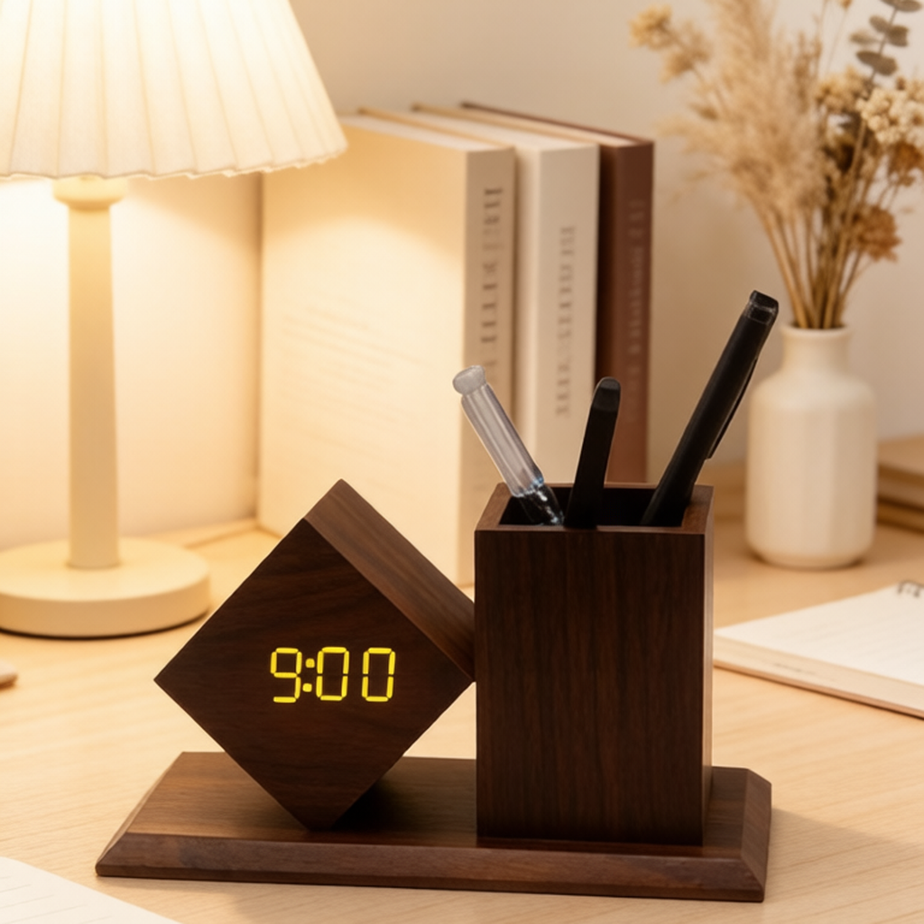 Wood LED Pen Holder Clock